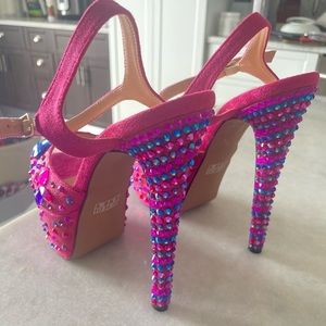 Women Platform Peep Open Toe Ankle Strap Stiletto High Heel Shoes. Suede. Sz 6